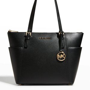 Michael Kors Jet Set East-West Leather Tote Bag in Black